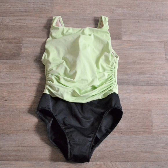 Miraclesuit Colorblock Green Black One-piece Squareneck Cinched Swimsuit - Picture 1 of 5